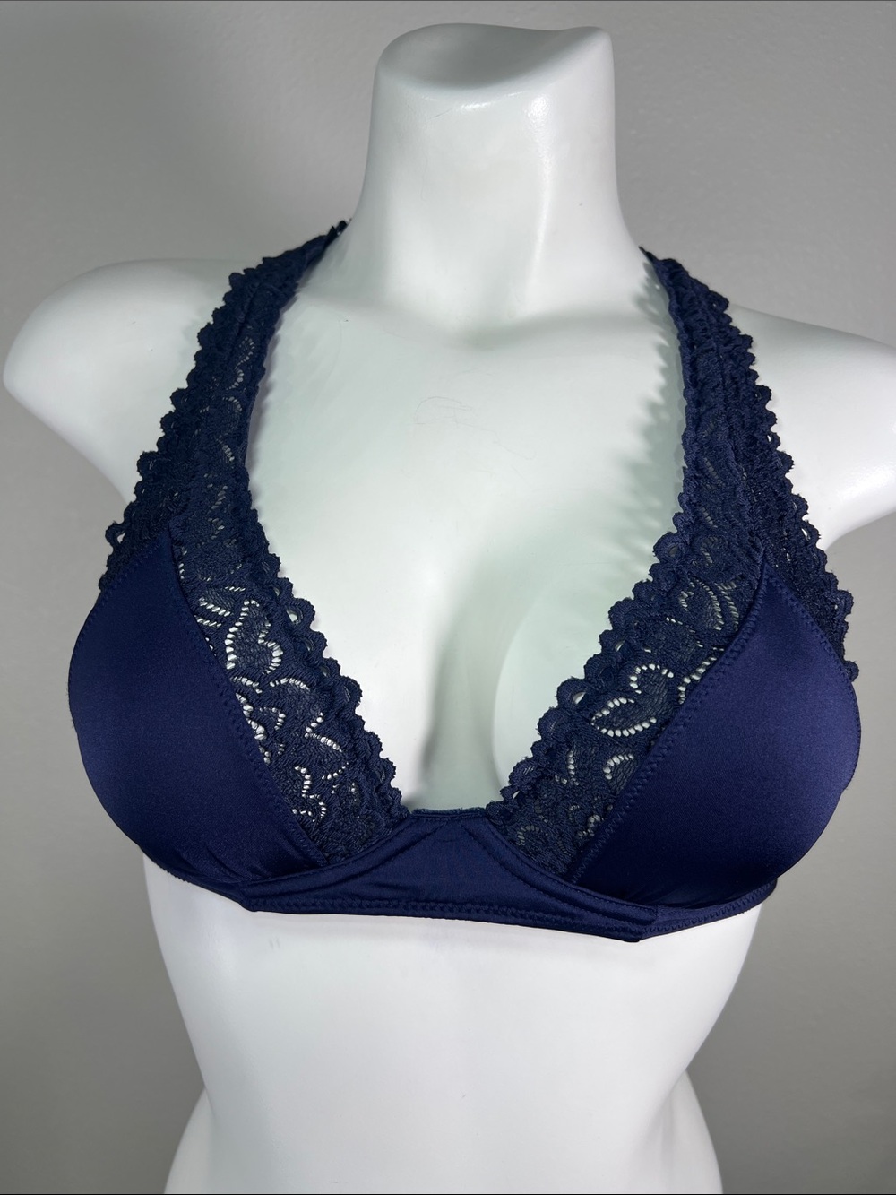 aerie Navy Lace Plunge Underwire Bralette with Scalloped Trim 34B
